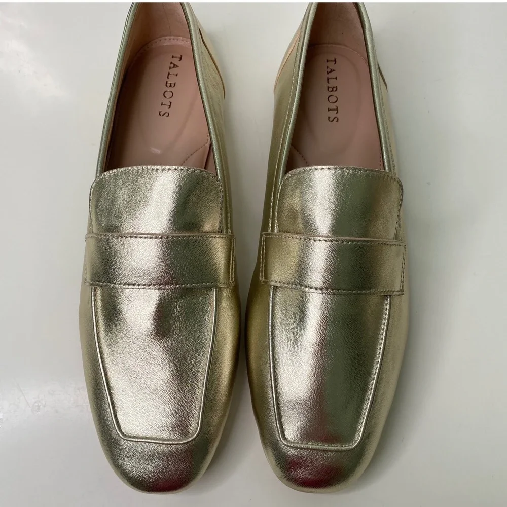 Talbots Audrey Metallic Gold Nappa Square Toe Loafer Flats Size 9M‎
